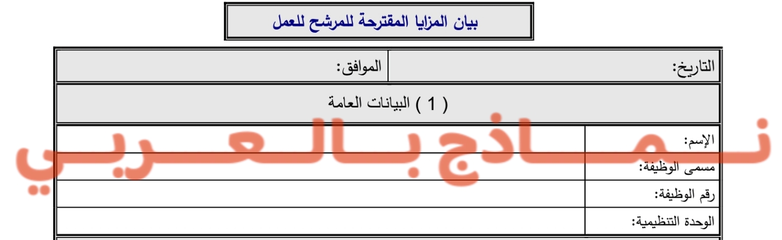 بيان المزايا المقترحة للمرشح للعمل وعموم عناصره 4 بيان المزايا المقترحة للمرشح للعمل 1